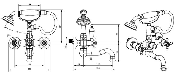 Смеситель для ванны Crystal 293-CRST Золото Boheme