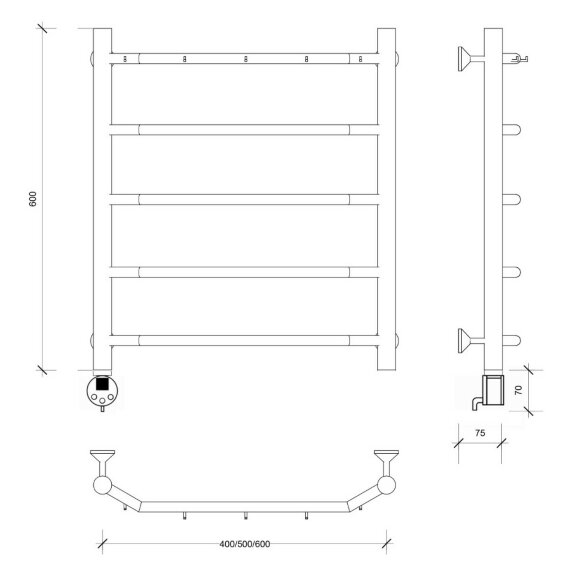 Полотенцесушитель электрический, черный матовый, Secado 60x50, Агата 1 К - 4673739230886
