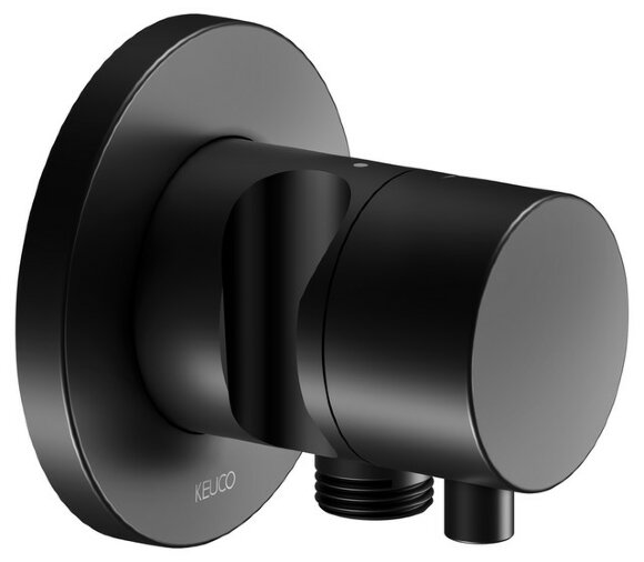 Keuco Встраиваемый запорный вентиль с выводом для шланга c держателем для лейки, с рукояткой Comfort, с круглой розеткой, Ixmo, 59541 371201 цвет: черный матовый