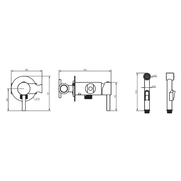 Гигиенический душ со смесителем, Dorff Logic D3075000BL 