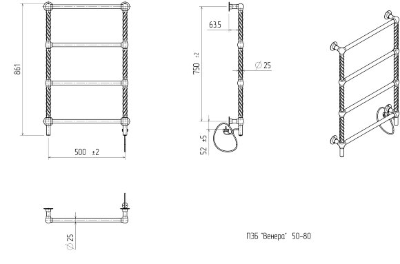 Полотенцесушитель электрический Арго Celebrity Орфей-Э 50-80, 65 вт ARG13113 цвет: хром