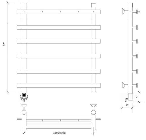 Полотенцесушитель электрический, черный матовый, Secado 80x70, Понтида 1 К - 4673739239407 Полотенцесушитель электрический, черный матовый, Secado 80x70, Понтида 1 К - 4673739239407