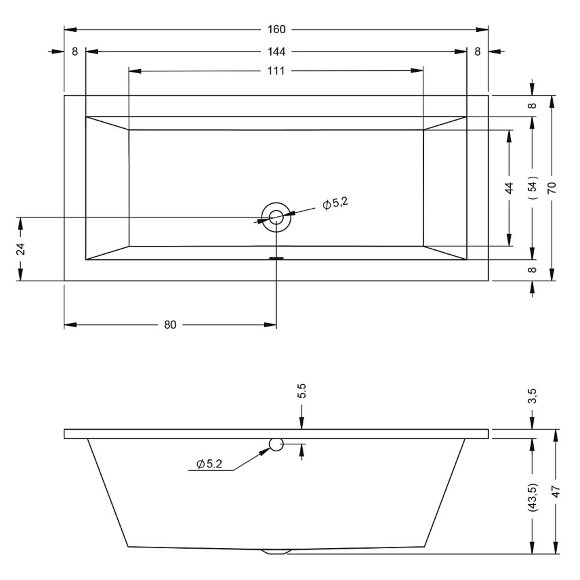 Акриловая ванна LUSSO 160x70 RIHO арт. BA57 (BA5700500000000)