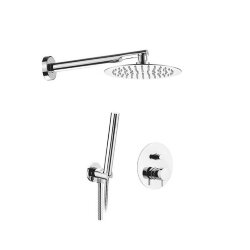 Душевой комплект : смеситель с переключателем, ручная лейка, держатель и верхний душ, хром KERASAN Nolita, 923190 cr цвет: хром Душевой комплект : смеситель с переключателем, ручная лейка, держатель и верхний душ, хром KERASAN Nolita, 923190 cr цвет: хром