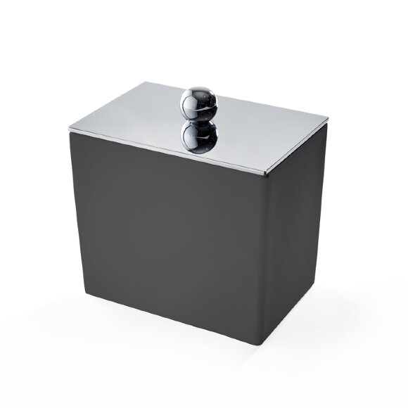 3SC Баночка универсальная, 10х10х7 см, с крышкой, настольная, композит Solid Surface,  Mood Black цвет: хром арт. MN48ASL