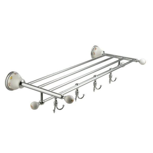 Полка-решетка для полотенец с 4-мя крючками, L67 см, Migliore Provance, хром арт. 17667