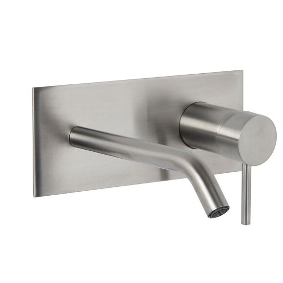 Смеситель для раковины настенного монтажа Carlo Frattini Spillo Steel F3081LX5INOX, излив 200 мм., с донным клапаном click-clack, цвет: INOX