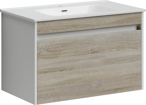 Тумба подвесная SANCOS Smart 790х450х500, c двумя ящиками оснащенными доводчиками, дуб бардолино/белый , арт. SM80E