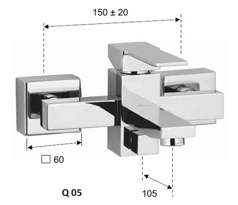 Смеситель для ванны, цвет: хром REMER Qubika Q05 Смеситель для ванны, цвет: хром REMER Qubika Q05