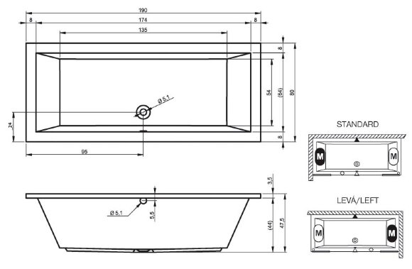 Акриловая ванна LUSSO 190x80 RIHO арт. BA59 (BA5900500000000)
