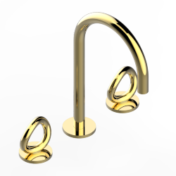 Смеситель для раковины на три отверстия устанавливаемый на борту с донным клапаном, THG Серия "О", золото (F01) - G4P-151 Смеситель для раковины на три отверстия устанавливаемый на борту с донным клапаном, THG Серия "О", золото (F01) - G4P-151