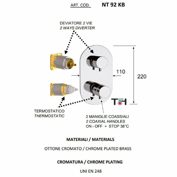 Термостатический смеситель для ванны - внешняя часть, цвет: никель Remer Minimal Thermo NT92KBNP
