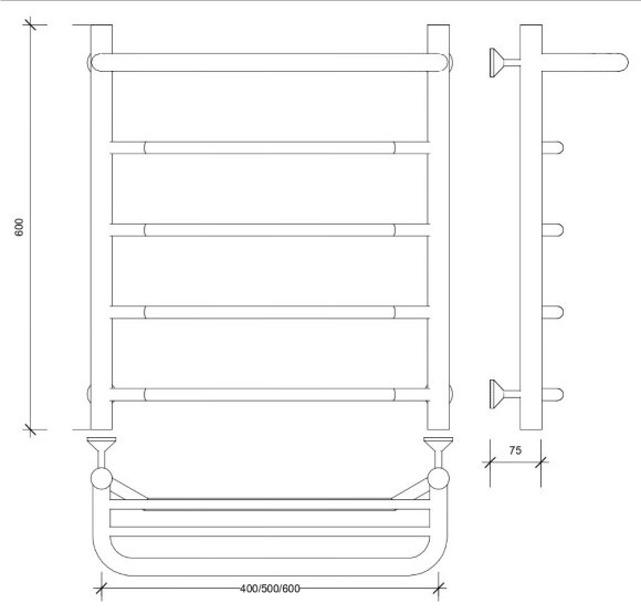 Полотенцесушитель водяной, черный, Secado 60x50, Агата 1 СП - 4673739223079