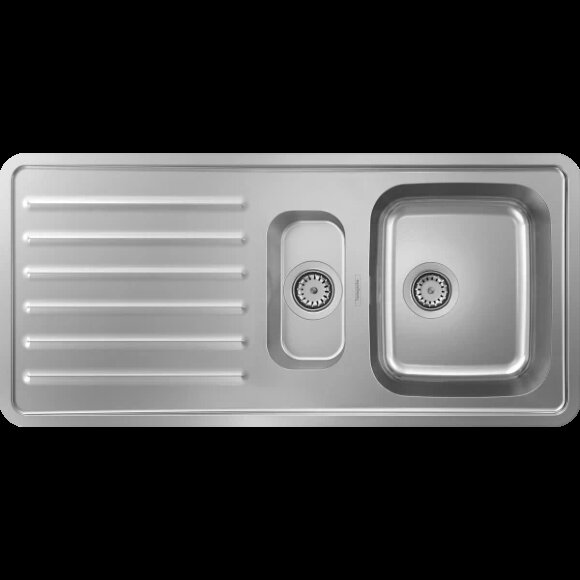 Hansgrohe раковина для кухни, врезная с крылом и двумя чашами 150/340, S41, матовая нержавеющая сталь арт. 43342800