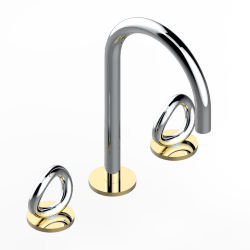 Смеситель для раковины на три отверстия устанавливаемый на борту с донным клапаном, THG Серия "О", хром/золото (G02) - G4P-151 Смеситель для раковины на три отверстия устанавливаемый на борту с донным клапаном, THG Серия "О", хром/золото (G02) - G4P-151