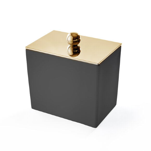 3SC Баночка универсальная, 10х10х7 см, с крышкой, настольная, композит Solid Surface,  Mood Black цвет: золото арт. MN48AGD
