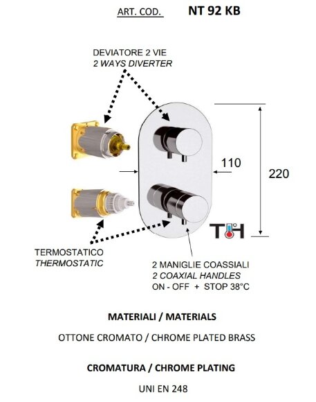 Термостатический смеситель для ванны - внешняя часть (медь) Remer Minimal Thermo NT92KBRL