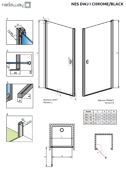 Душевая дверь Radaway NES Black DWJ I 70 Left 10026070-54-01L