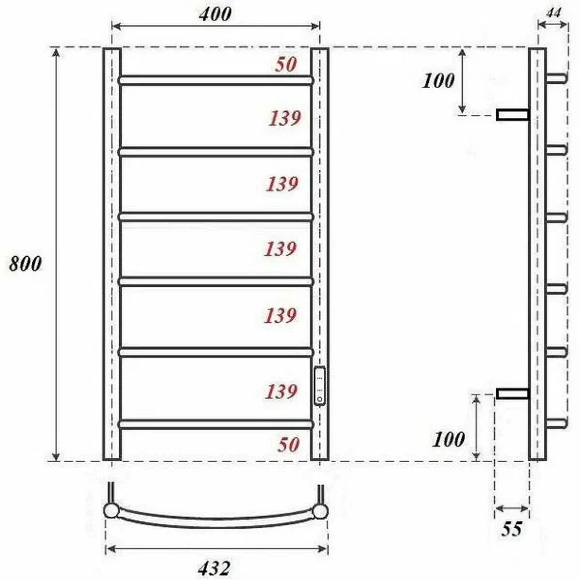 Электрический полотенцесушитель 40 x 80 см Point Афина П6 диммер справа, цвет: белый, арт. PN04848W  Электрический полотенцесушитель 40 x 80 см Point Афина П6 диммер справа, цвет: белый, арт. PN04848W