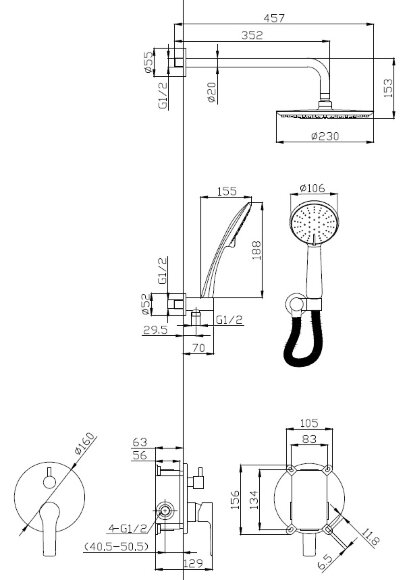 Душевая система скрытого монтажа ESKO 6in1 SB цвет: черный