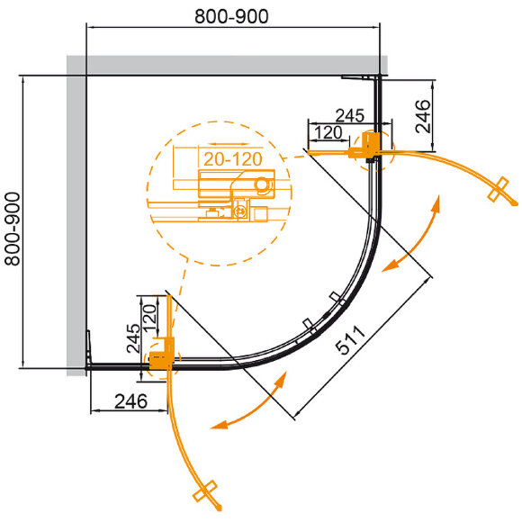 Душевой уголок SLIDER Хром Cezares - SLIDER-R-2-80/90-C-Cr