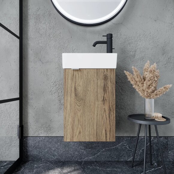 Тумба подвесная SANCOS Mini 355х205х500, с распашной дверцей, внутри 1 полка, дуб чарльстон , арт.MN35ECHR Тумба подвесная SANCOS Mini 355х205х500, с распашной дверцей, внутри 1 полка, дуб чарльстон , арт.MN35ECHR