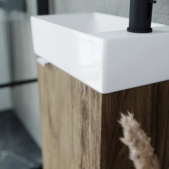 Тумба подвесная SANCOS Mini 355х205х500, с распашной дверцей, внутри 1 полка, дуб чарльстон , арт.MN35ECHR Тумба подвесная SANCOS Mini 355х205х500, с распашной дверцей, внутри 1 полка, дуб чарльстон , арт.MN35ECHR