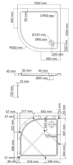Душевой поддон Isen 26T23 17,5x100 четверть круга WasserKRAFT цвет: Белый