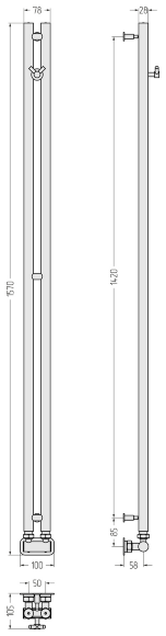 Водяной полотенцесушитель 1545 х 78 мм Сунержа ДР "НЮАНС EU50+",  7022 оружейная сталь, арт. 7022-0212-1545