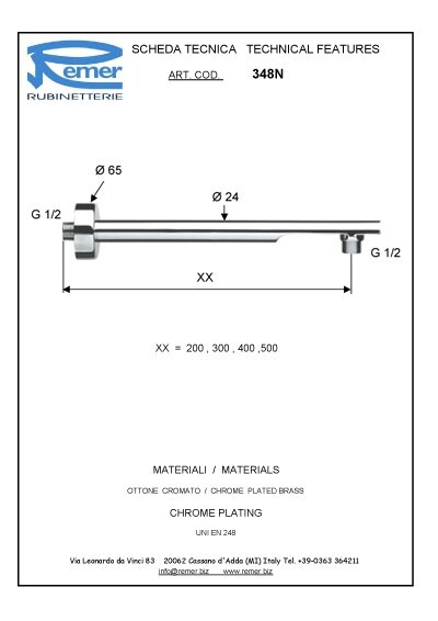 Кронштейн для верхнего душа 400 мм Remer 348N40CFP, цвет: черный Кронштейн для верхнего душа 400 мм Remer 348N40CFP, цвет: черный