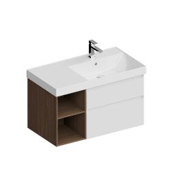 Тумба правая подвесная с ящиками 90см, Kerama Marazzi Cubo, CUB.90.2Rh\WHTM.N цвет: белая матовая-древесная