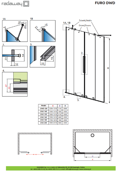 Дверь в нишу раздвижная Radaway FURO GOLD DWD 10108538-09-01 цвет: золото