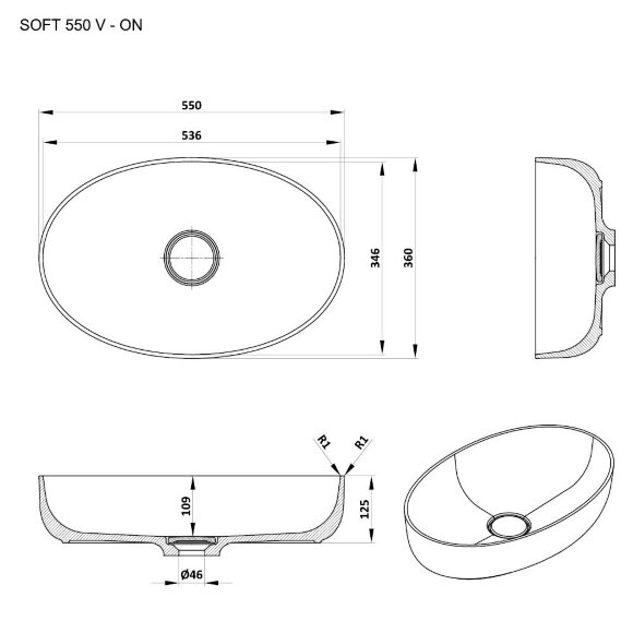 Раковина, накладная, Kolpa San SOFT 550 V-ON арт. KLPSFT5