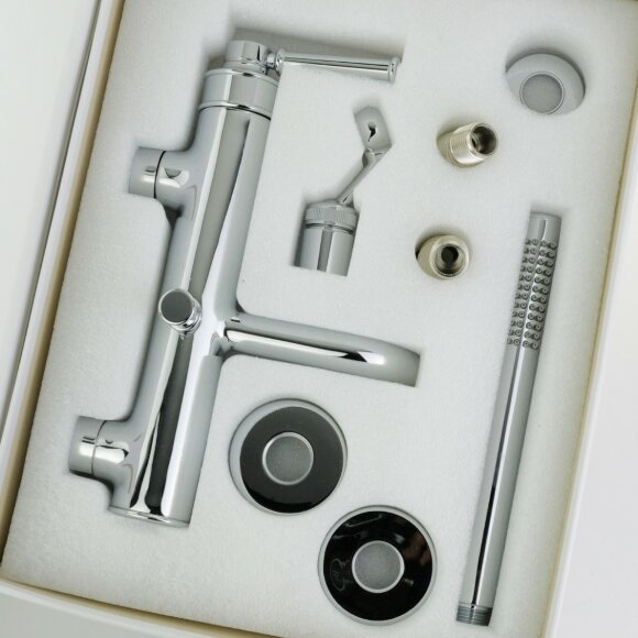 Смеситель для ванны внешний, с ручным душем, ручка латунь, Migliore Ermitage mini, хром арт. 31416