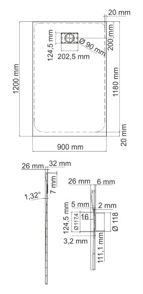 Душевой поддон Elbe 74T07 2,6x120 прямоугольная WasserKRAFT цвет: Черный