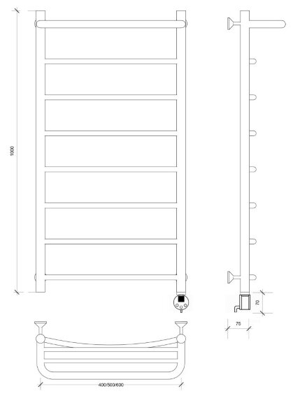 Полотенцесушитель электрический, черный матовый, Secado 100x40, Милан 1 СП - 4673739237731 Полотенцесушитель электрический, черный матовый, Secado 100x40, Милан 1 СП - 4673739237731