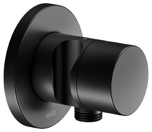 Keuco Встраиваемый запорный вентиль с выводом для шланга c держателем для лейки, с рукояткой Pure, с круглой розеткой, Ixmo, 59541 370201 цвет: черный матовый