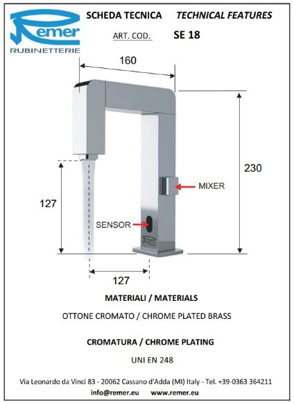 Электронный смеситель для раковины (хром) Remer Sensor SE18 Электронный смеситель для раковины (хром) Remer Sensor SE18
