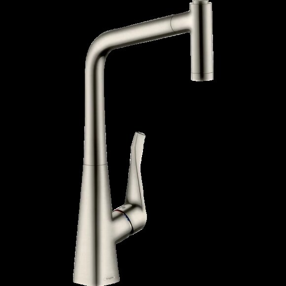 Hansgrohe смеситель для кухни, с вытяжным душем, Metris M71, матовая нержавеющая сталь арт. 73801800