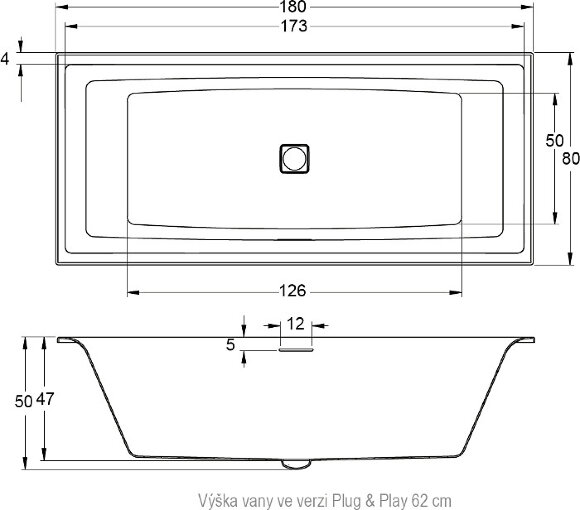 Акриловая ванна STILL SQUARE 180x80 - PLUG & PLAY R FALL RIHO арт. BD11 (BD11C0500000000)