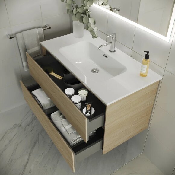Тумба подвесная SANCOS Cento 590х450х500, c двумя ящиками оснащенными доводчиками, карпатская ель, арт. CN60KE Тумба подвесная SANCOS Cento 590х450х500, c двумя ящиками оснащенными доводчиками, карпатская ель, арт. CN60KE