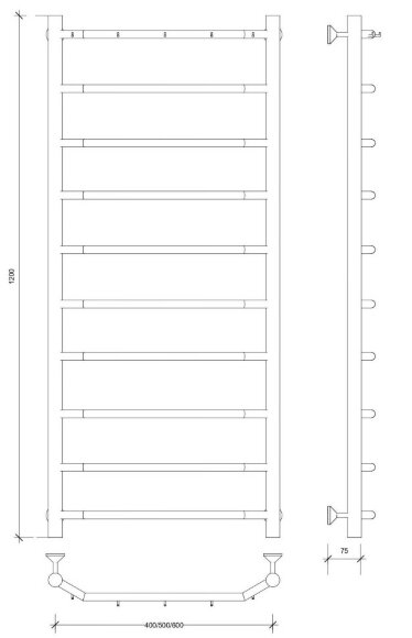 Полотенцесушитель водяной, хром, Secado 120x50, Агата 1 К - 4603759405162