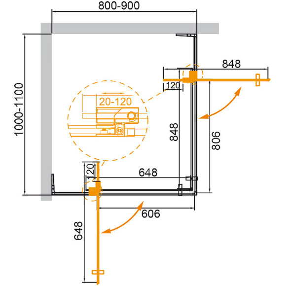 Душевой уголок SLIDER Хром Cezares - SLIDER-AH-2-80/90-100/110-C-Cr Душевой уголок SLIDER Хром Cezares - SLIDER-AH-2-80/90-100/110-C-Cr