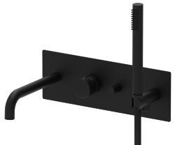 Paffoni Встраиваемый смеситель для ванны и душа (2 выхода) с накладкой из нержавеющей стали 350x120мм и ручным душем, встраиваемая часть в комплекте арт. JO001NO Paffoni Встраиваемый смеситель для ванны и душа (2 выхода) с накладкой из нержавеющей стали 350x120мм и ручным душем, встраиваемая часть в комплекте арт. JO001NO