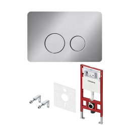 Комплект 4в1 TECE TECEspring: застенный модуль, панель смыва с круглыми кнопками, цвет: нержавеющая сталь, арт. S955302