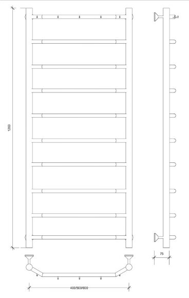 Полотенцесушитель водяной, черный, Secado 120x50, Агата 1 К - 4673739223048