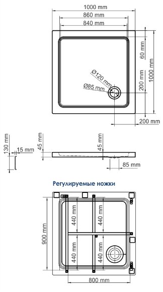 Душевой поддон Amper 29T19 17,5x100 квадратная WasserKRAFT цвет: Белый