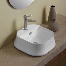 Раковина квадратная накладная-42см, Sharp Simas, 1 отв.,слив/перелив, белая арт. SH07bi*1