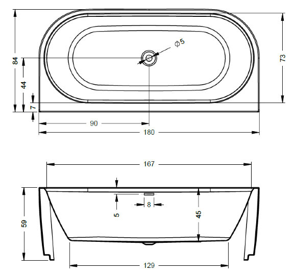 Акриловая ванна DESIRE 180x84 WALL MOUNTE B2W Velvet White RIHO арт. BD07 (BD0710500000000)