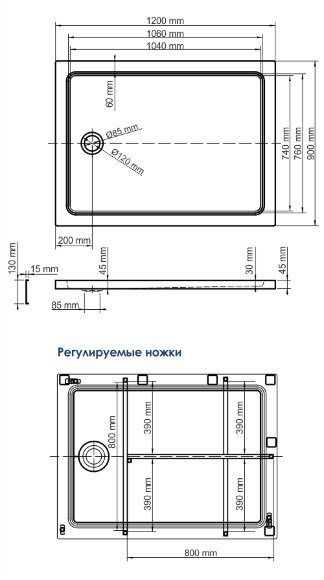 Душевой поддон Amper 29T07 1200*900*175мм прямоугольная WasserKRAFT цвет: Белый